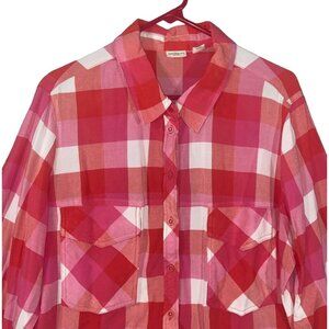 Westbound Button Up Womens Size 2X Pink White Plaid Long Sleeve Top Pockets Casu